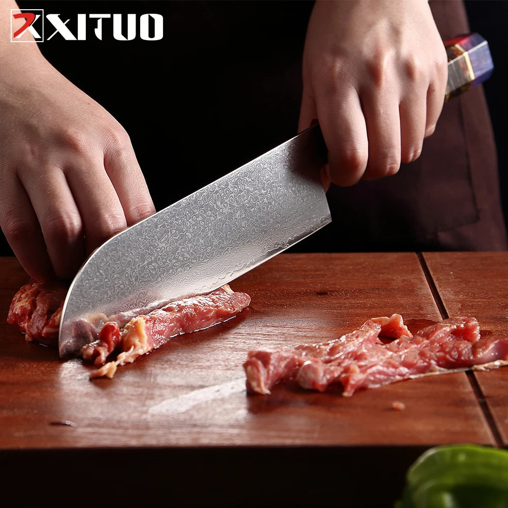 XITUO 7" Damascus Steel Santoku Knife – Octagonal Handle Santoku Knife Qst