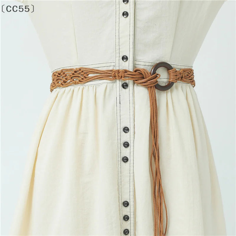 Woven Tassel Waist Belt – Boho Knotted Rope Dress Sash Woven Waist Belt Qst