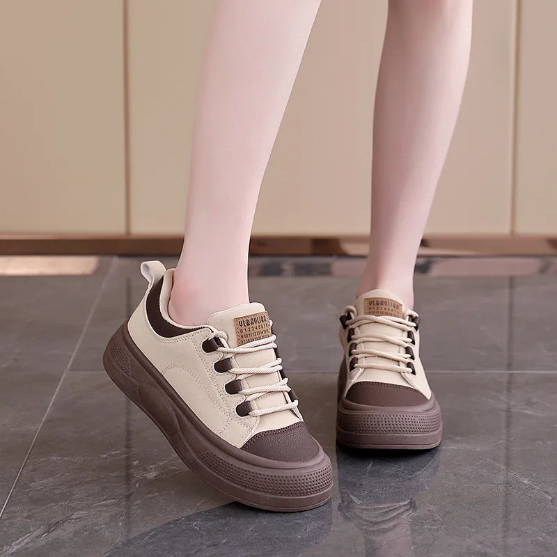 Women's Platform Lace-Up Sneakers – Soft Non-Slip Walking Shoes Platform Sneakers Qst