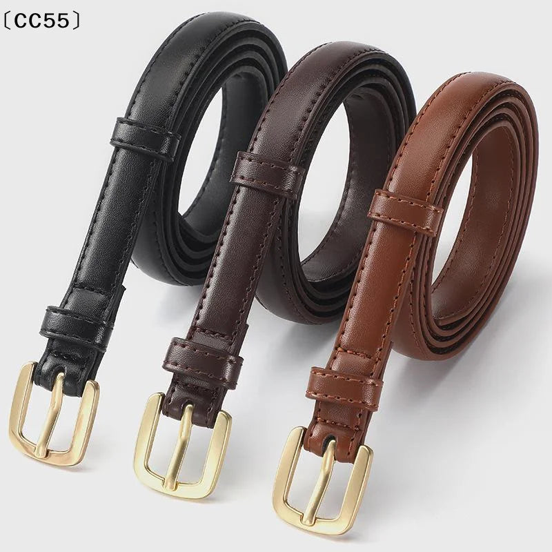 Women's 2cm PU Leather Belt – Slim Metal Buckle Western Style Women's Belt Qst
