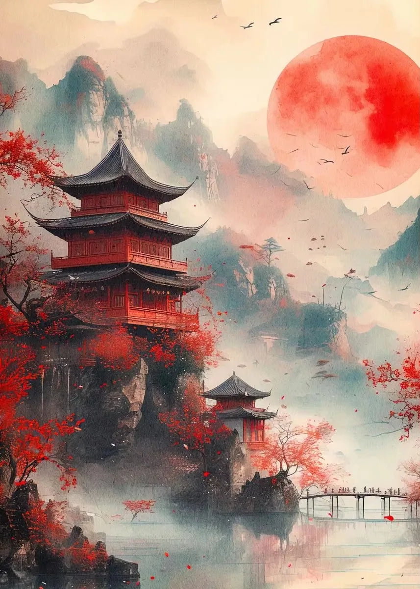 Mount Fuji Cherry Blossom Canvas Wall Art – Sunrise Print Canvas Wall Art Qst H 50x70cm Unframed