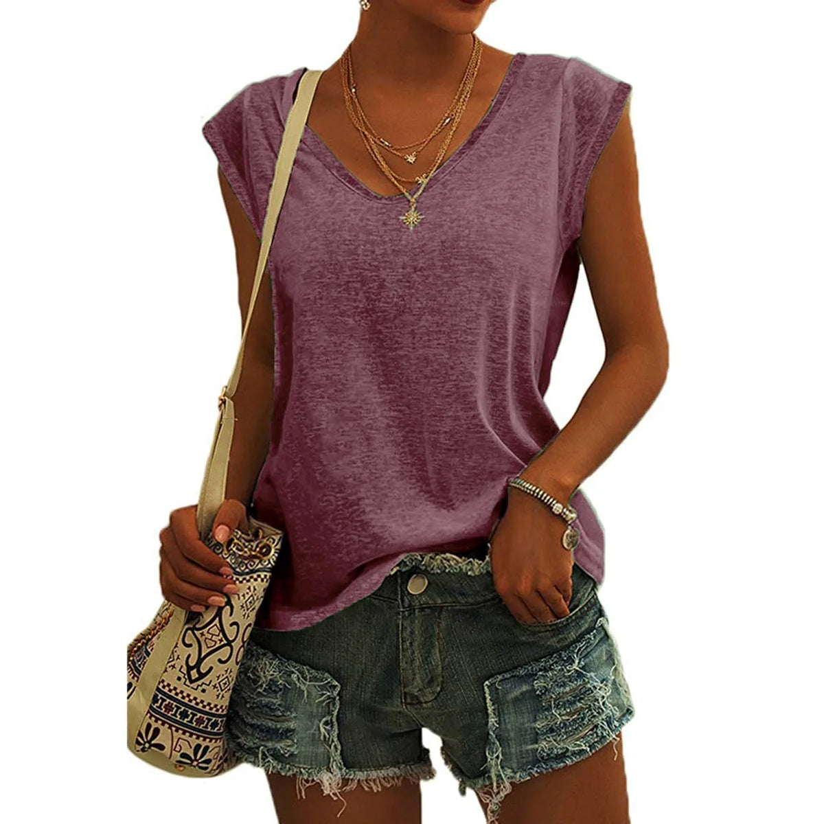 Women's Minimalist V-Neck Sleeveless Top | 12 Colors, S–XXL Sleeveless Tank Top Qme Wine L