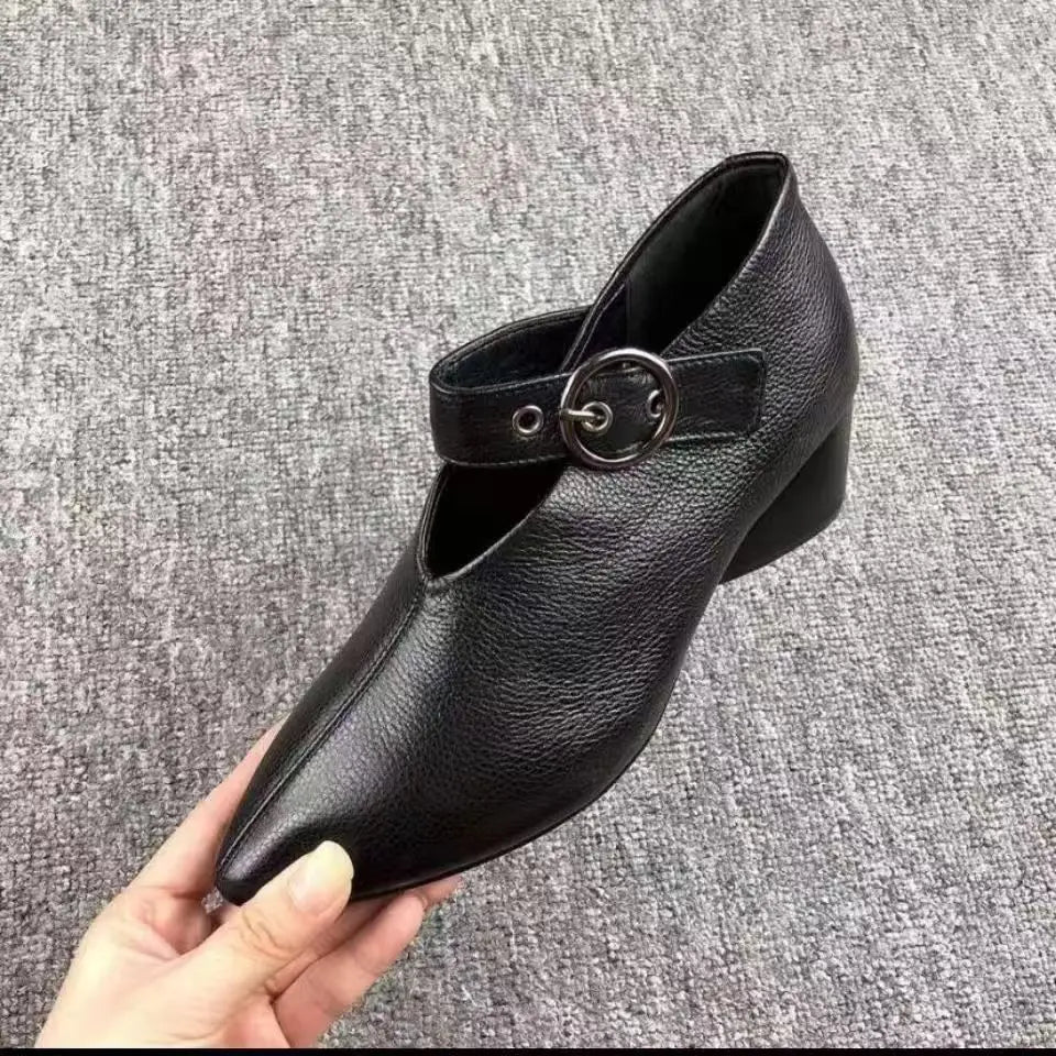 Women's V-Shape Pointed Toe Slip-On Spike Heel Mule Boots Heeled Mule Boots Qst WC169 Black B 43