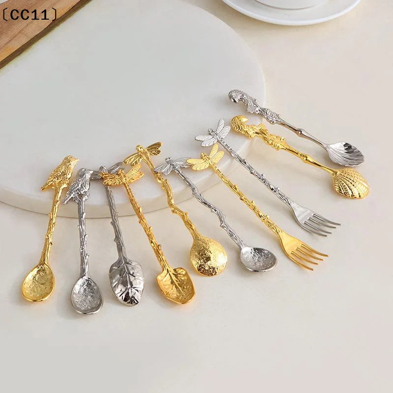 Retro Royal Dessert Coffee Spoon & Fork – Zinc Alloy Flatware Decorative Flatware Qme