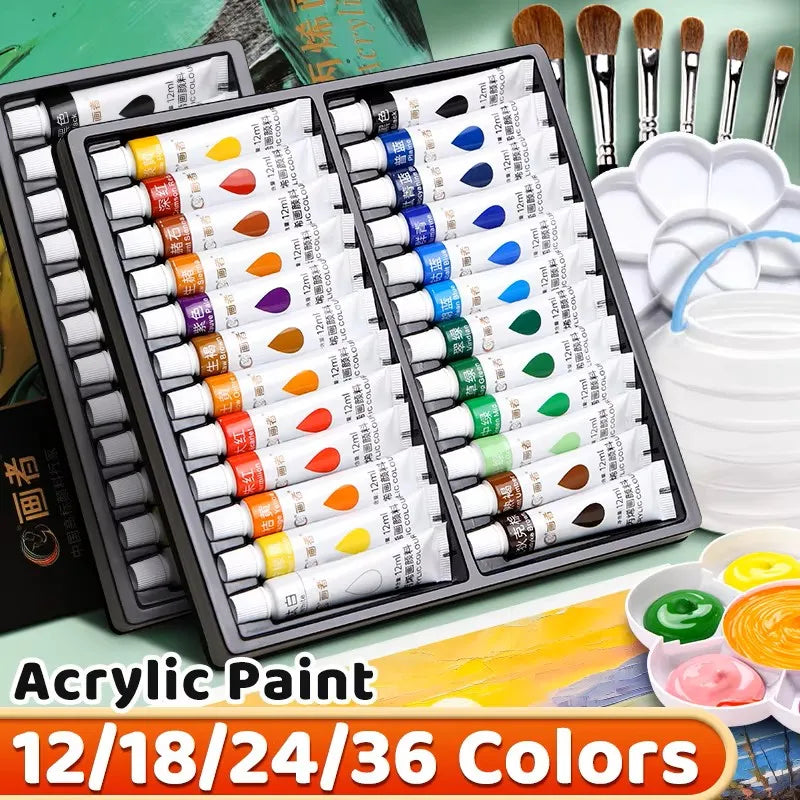 Acrylic Paint Set 12–36 Colors | Rich Pigment Multi-Surface Art Acrylic Paint Set Qme