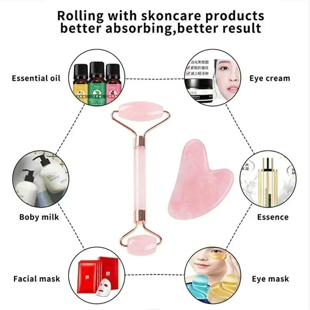 Facial Massage Roller & Gua Sha Stone – Face, Eye & Body Facial Massage Tool Qme