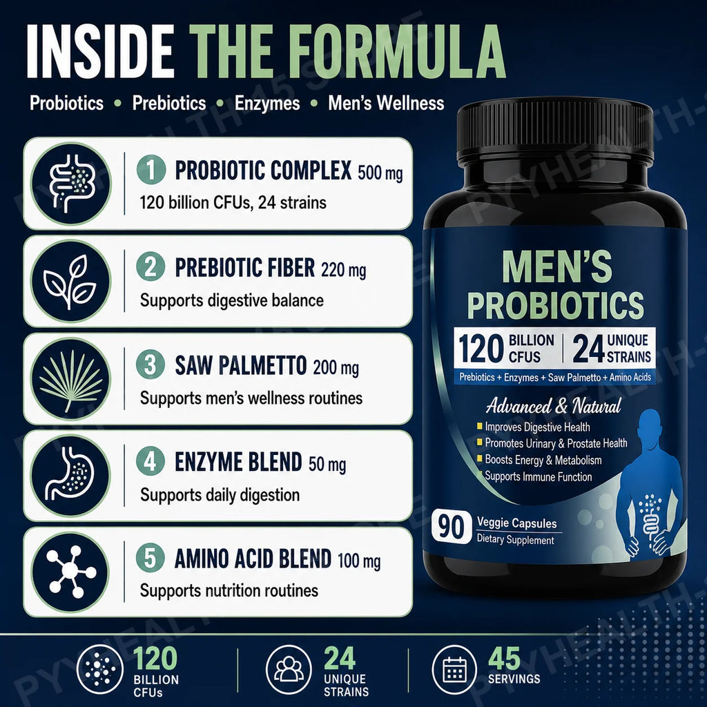 Probiotics for Men 120B CFUs 24 Strains Enzymes Prebiotics 90 Caps Probiotic Supplement Qst