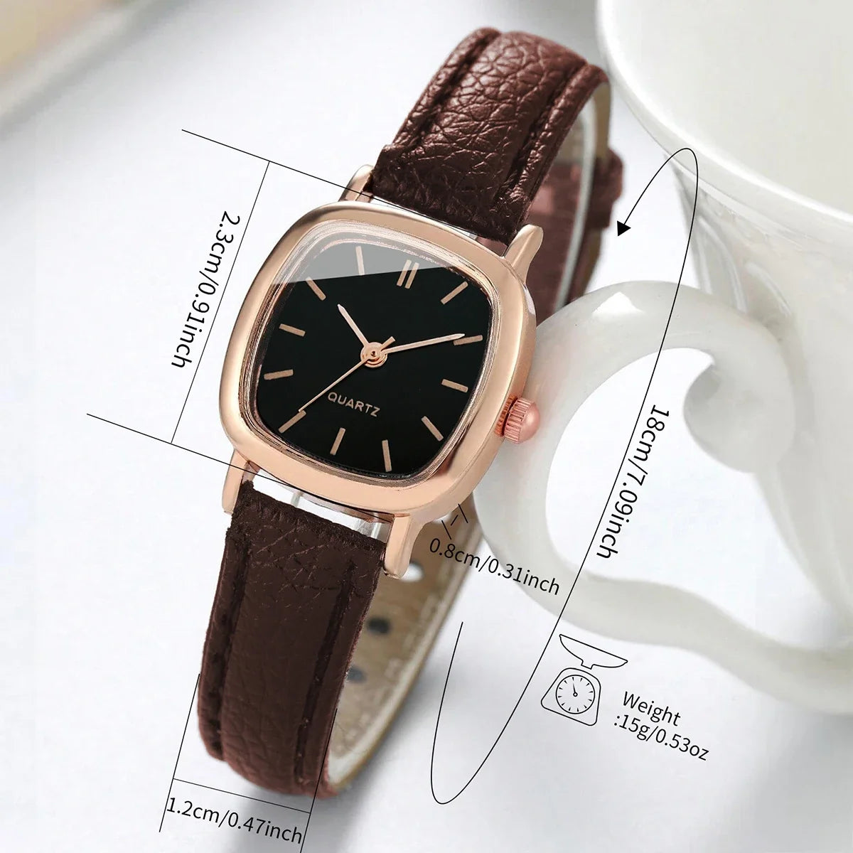 Women's Minimalist Square Quartz Watch – Rose Gold Brown Strap Women's Quartz Watch Qme