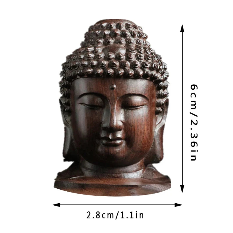 Wooden Buddha Head Figurine – Sakyamuni Tathagata Statue Decorative Figurine Qme 1PC