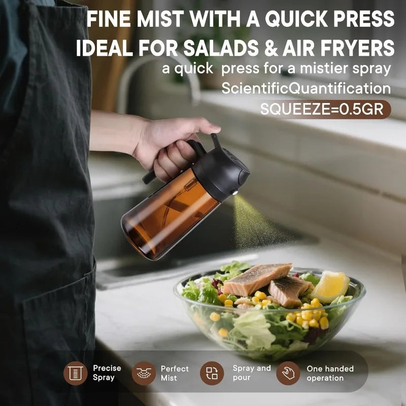 Glass Olive Oil Sprayer Dispenser – 2-in-1 Spray & Pour, 470ml Oil Sprayer Dispenser Qme