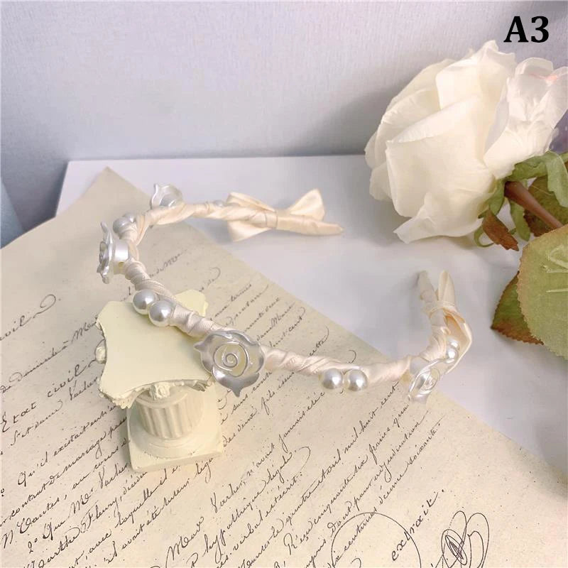 Elegant Rose Vine Pearl Tiara Headband | Vintage Floral Hair Hoop Floral Tiara Headband Qst A3
