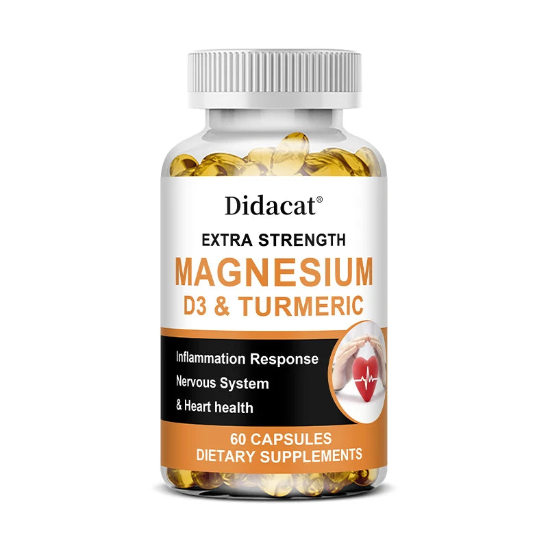 Calcium Magnesium Vitamin D3 & Turmeric Capsules – 60ct Vitamin Supplement Qst 60 count 5 bottle