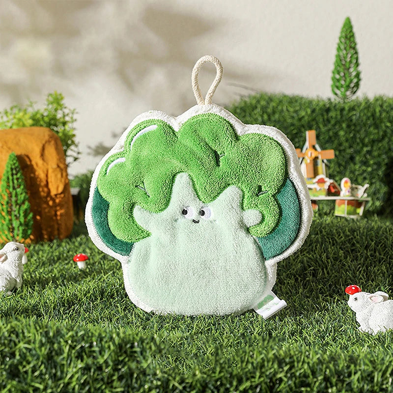 Cartoon Vegetable Hand Towels – Soft Coral Velvet Kitchen Rag Kitchen Hand Towel Qst Cabbage