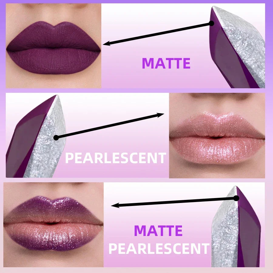 Purple Glitter Two-Tone Rose Lipstick – Moisturizing & Waterproof Glitter Lipstick Qme