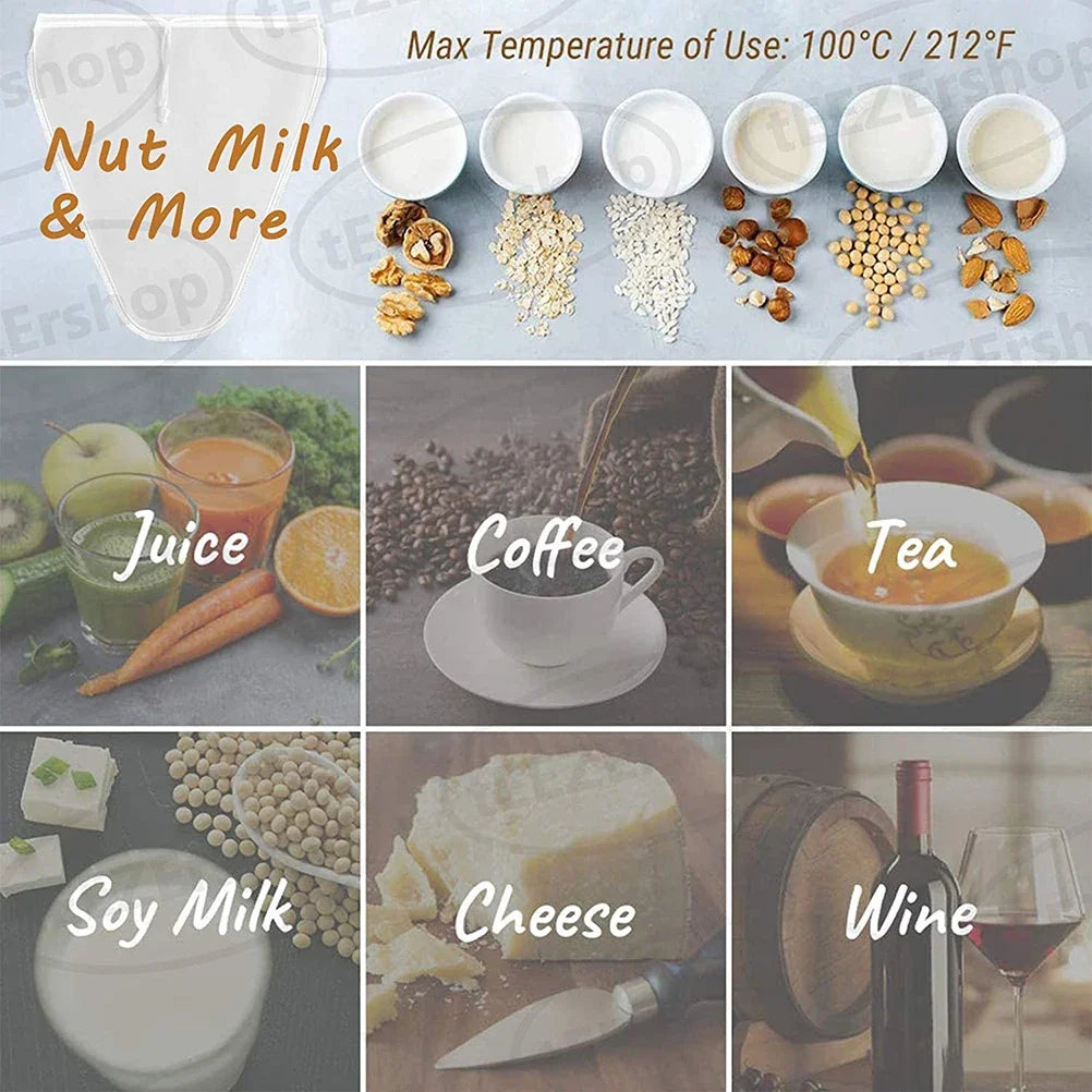 Fine Mesh Nut Milk Bag Strainer Set – Reusable Filter Bags Nut Milk Strainer Bag Qme