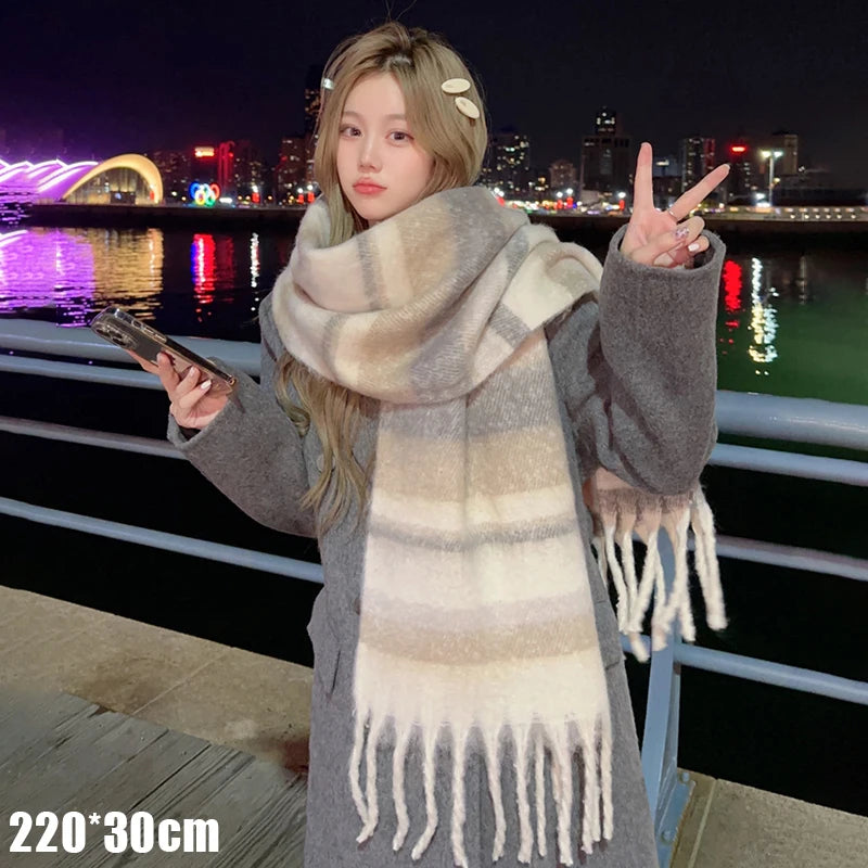 Women's Winter Imitation Cashmere Scarf – Warm Thick Shawl Winter Scarf Shawl Qst A one size
