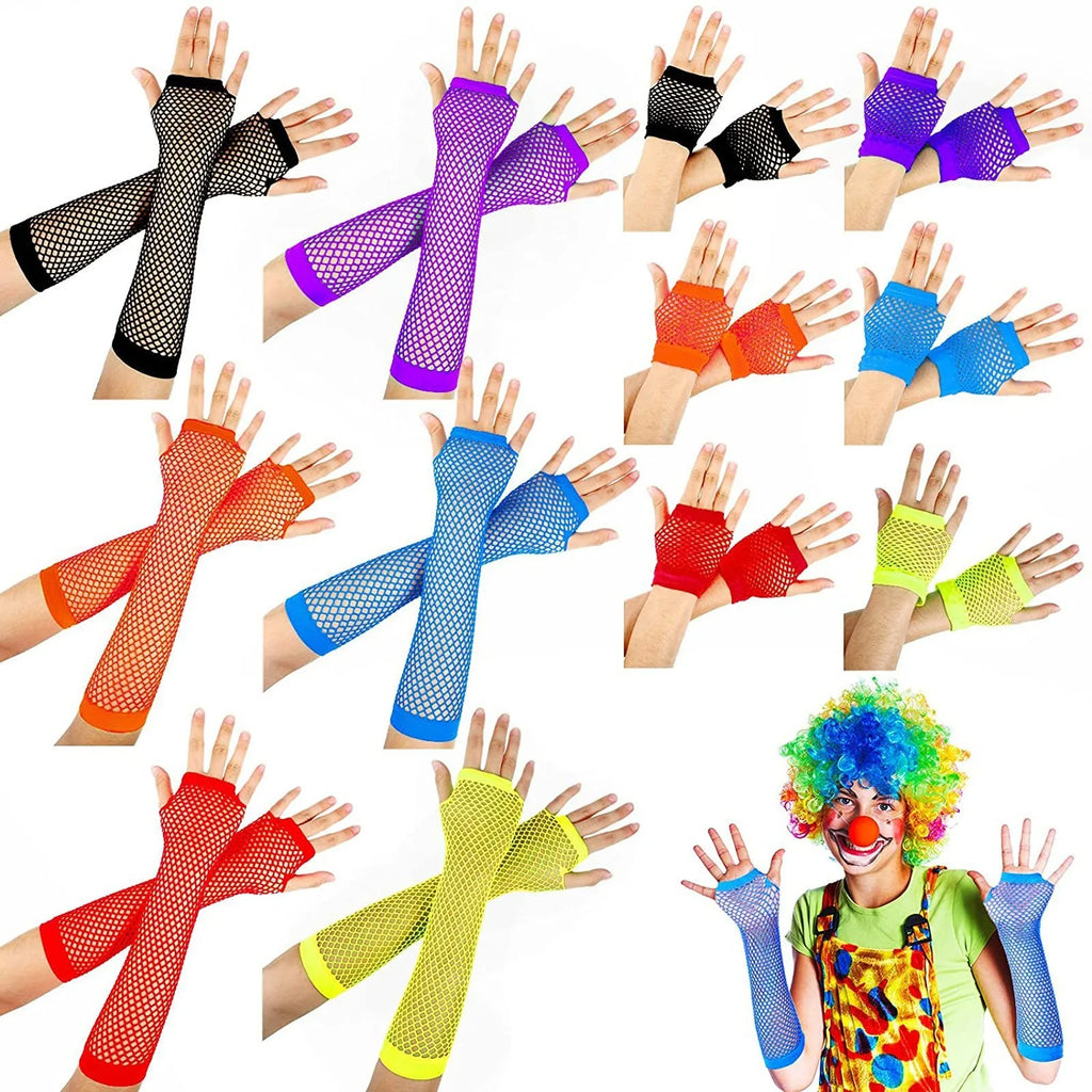 Colorful Fishnet Fingerless Long Gloves | Party & Costume Fingerless Fishnet Gloves Qme
