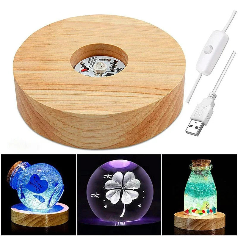 Rechargeable Wooden LED Rotating Display Stand Light Base LED Display Stand Qme