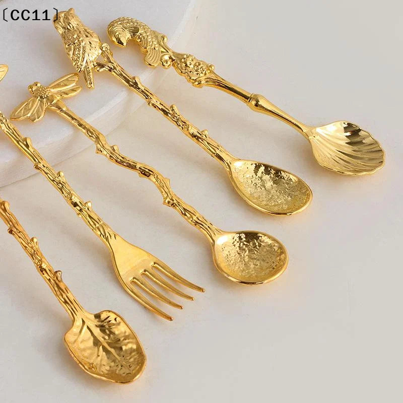 Retro Royal Dessert Coffee Spoon & Fork – Zinc Alloy Flatware Decorative Flatware Qme