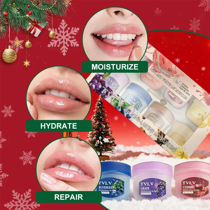 8-Piece Fruity Lip Balm Set – Moisturizing & Smoothing Lip Care Lip Balm Set Qme