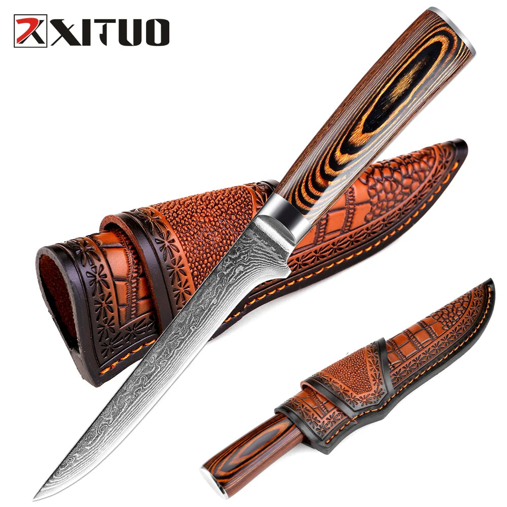 XITUO 6-Inch Damascus Boning Knife VG10 67-Layer Wood Handle Damascus Boning Knife Qst Boning Knife