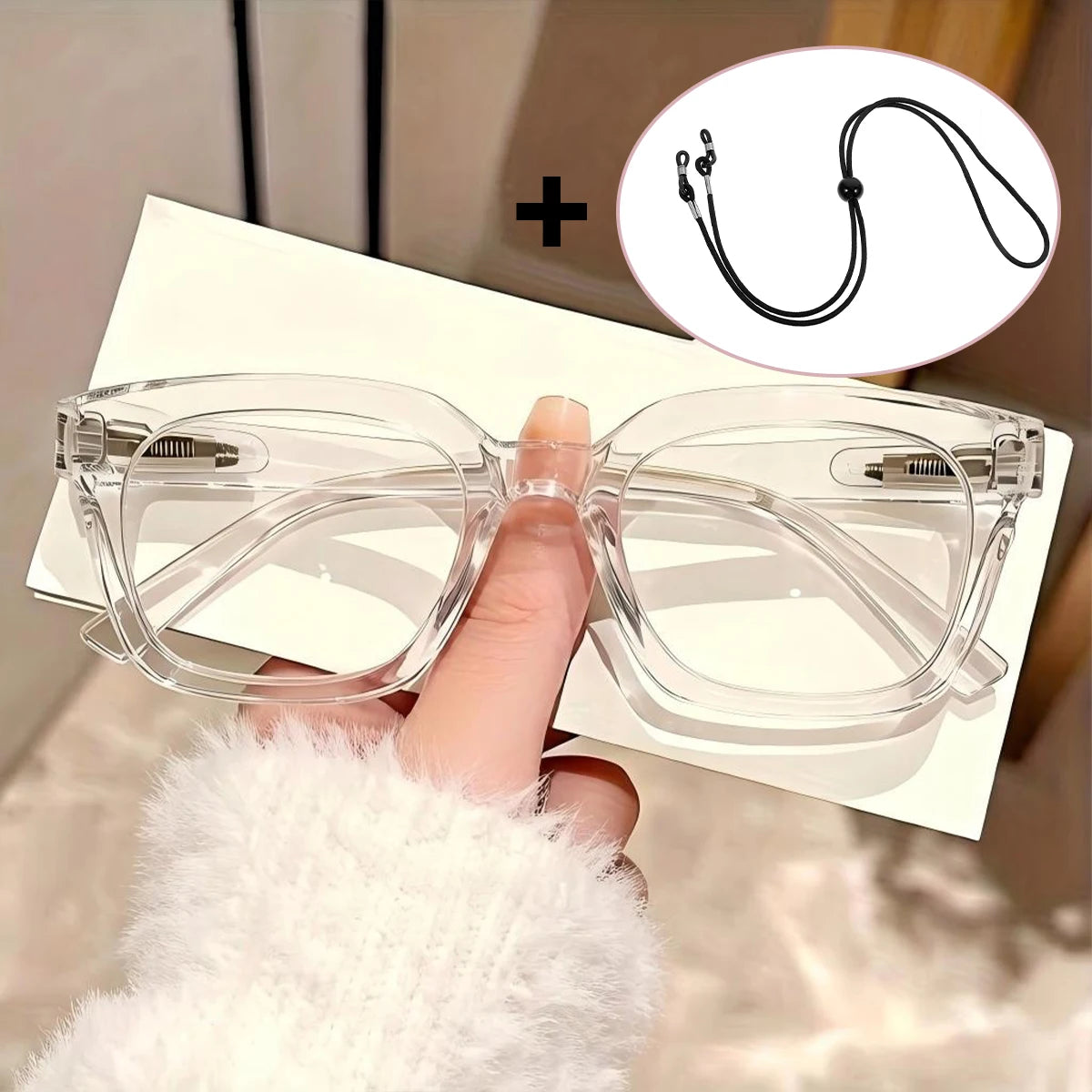 VOPHA Large Frame Unisex Reading Glasses with Retainer Strap L29 Reading Glasses Qst Clear +200