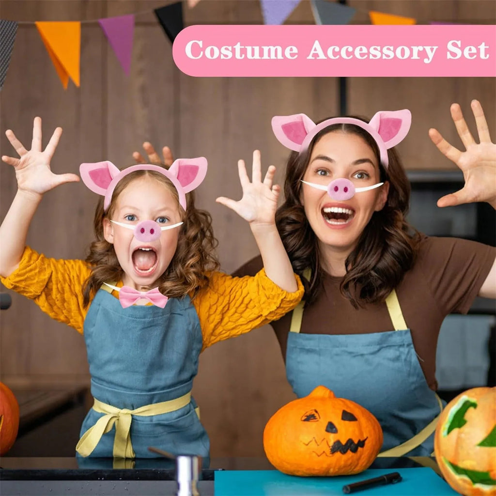 Pig Costume Set – Ears Headband, Nose, Tail & Bow Tie Animal Costume Set Qme
