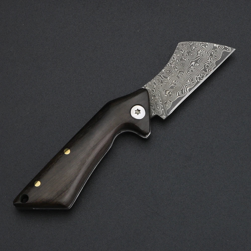 XUANFENG Damascus Steel Brass Skeleton Folding Pocket Knife Folding Pocket Knife Qst
