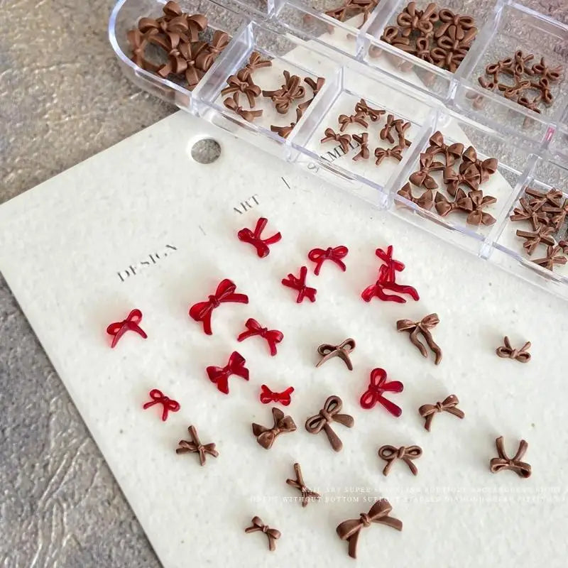 12-Grid Bow Nail Art Charms Box – 3D DIY Manicure Decor Nail Art Charms Qme