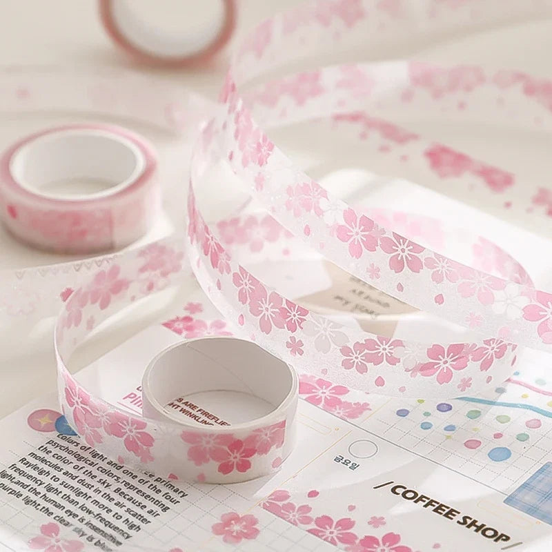 Cherry Blossom Washi Tape Set – 8 Rolls Spring Pink Floral Decorative Washi Tape Qme