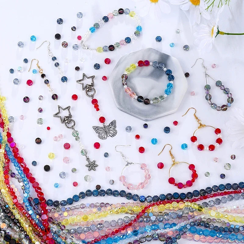 Flat Round Faceted Glass Beads – Colorful Coin Spacers Glass Spacer Beads Qme
