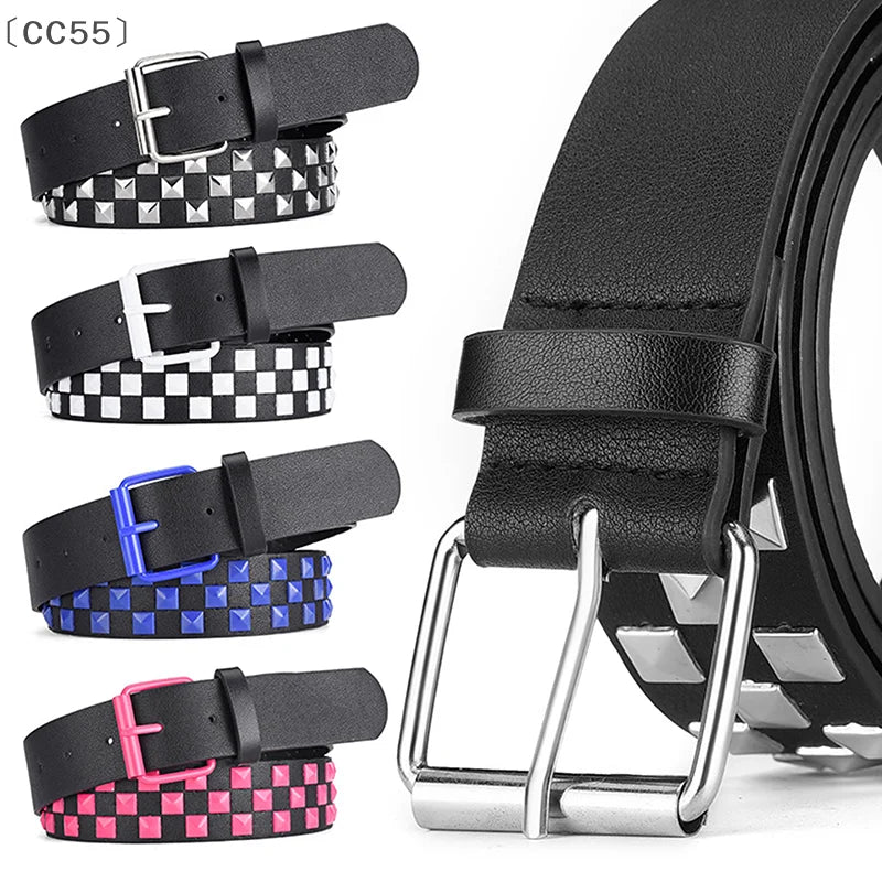 Rivet Checkerboard PU Leather Belt – Unisex Punk Hip-Hop Fashion Belt Qst