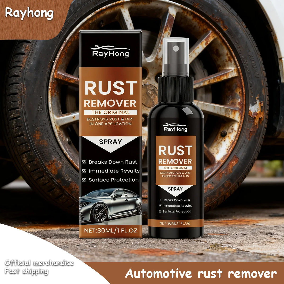 Rayhong Car Rust Remover Spray – Metal Gloss Restoration 30ml Car Rust Remover Qst