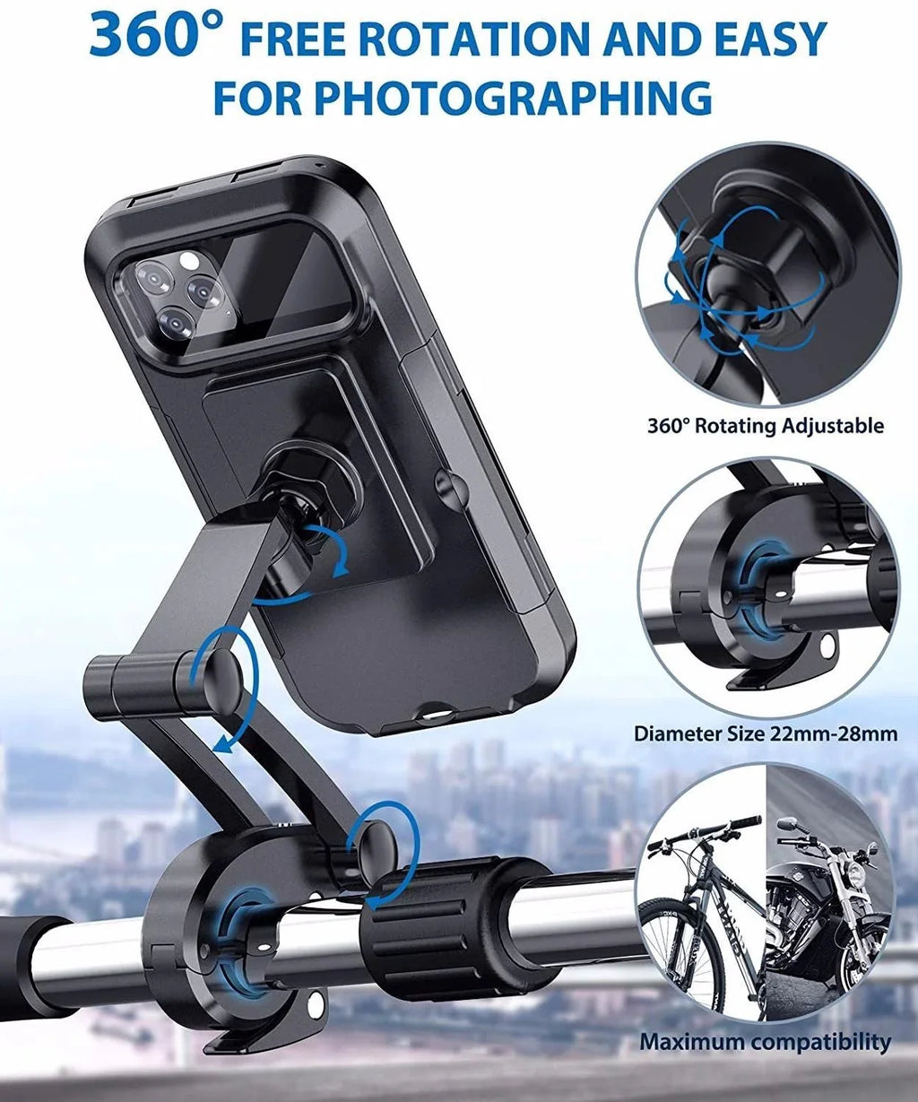 Waterproof Motorcycle Bike Phone Holder – Universal 360° Mount Motorcycle Phone Mount Qme