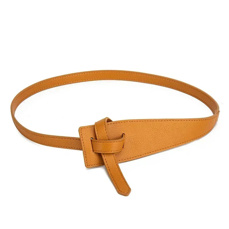Women's Korean Minimalist Coat Belt – PU Buckle Waist Tie Women's Fashion Belt Qme 70cm Light yellow