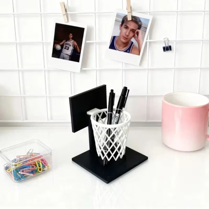 Basketball Hoop Pen Holder Desktop Organizer with Base Desktop Pen Holder Qst