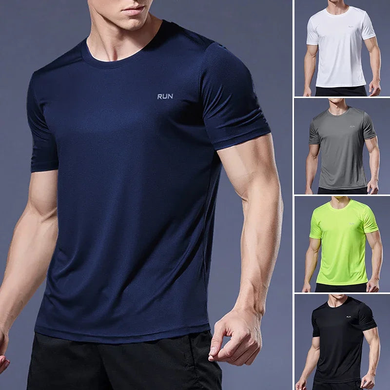 Men's Quick Dry Moisture-Wicking Short Sleeve Gym Running Tee Men's Athletic T-Shirt Qme