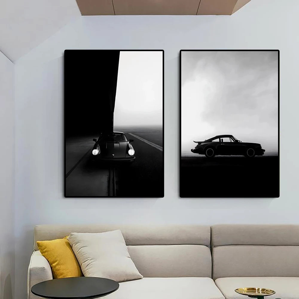 Vintage 911 Sports Car Canvas Print – Black & White Wall Art Canvas Wall Art Qst