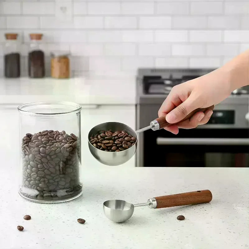 Walnut Wood & Stainless Steel Coffee Scoop Tablespoon Coffee Measuring Scoop Qme