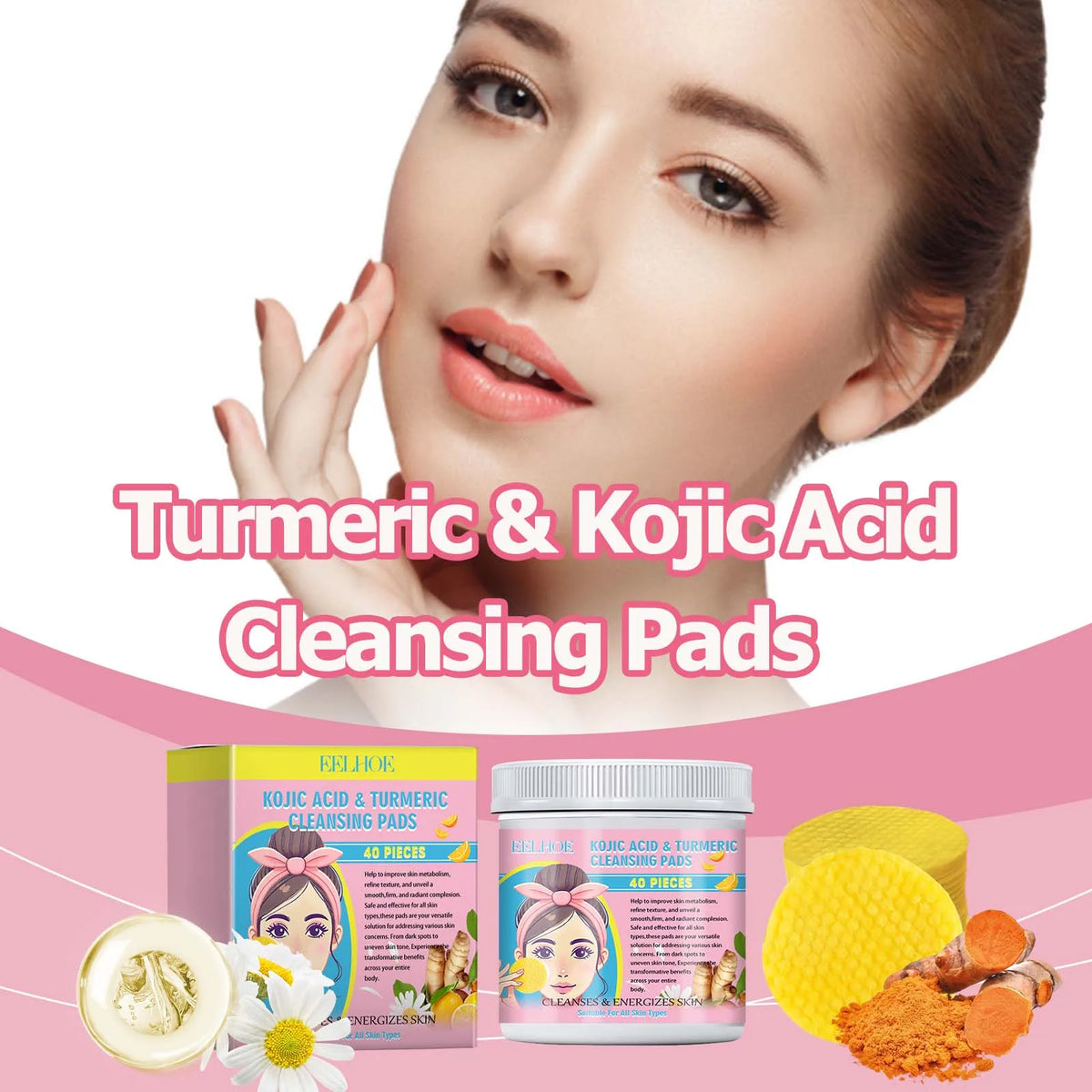 Turmeric Kojic Acid Facial Cleansing & Exfoliating Pads 40ct Facial Cleansing Pads Qme