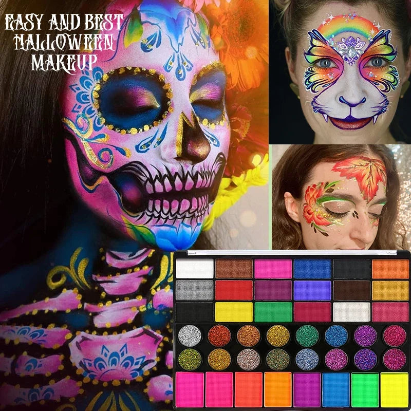 42-Color Water-Soluble Face & Body Paint Set with Brushes Face & Body Paint Kit Qme