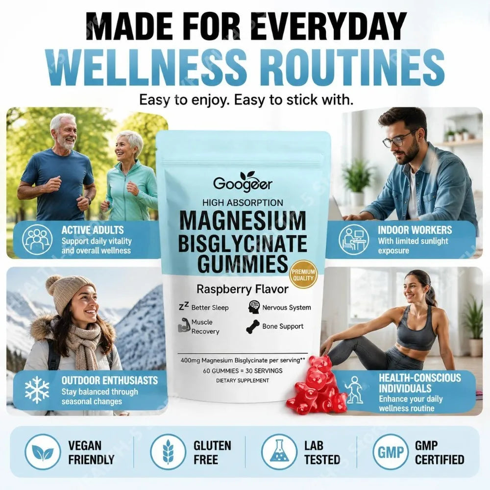 Googeer Magnesium Bisglycinate Gummies – Vitamin D3 & Zinc 60ct Mineral Supplement Gummies Qst