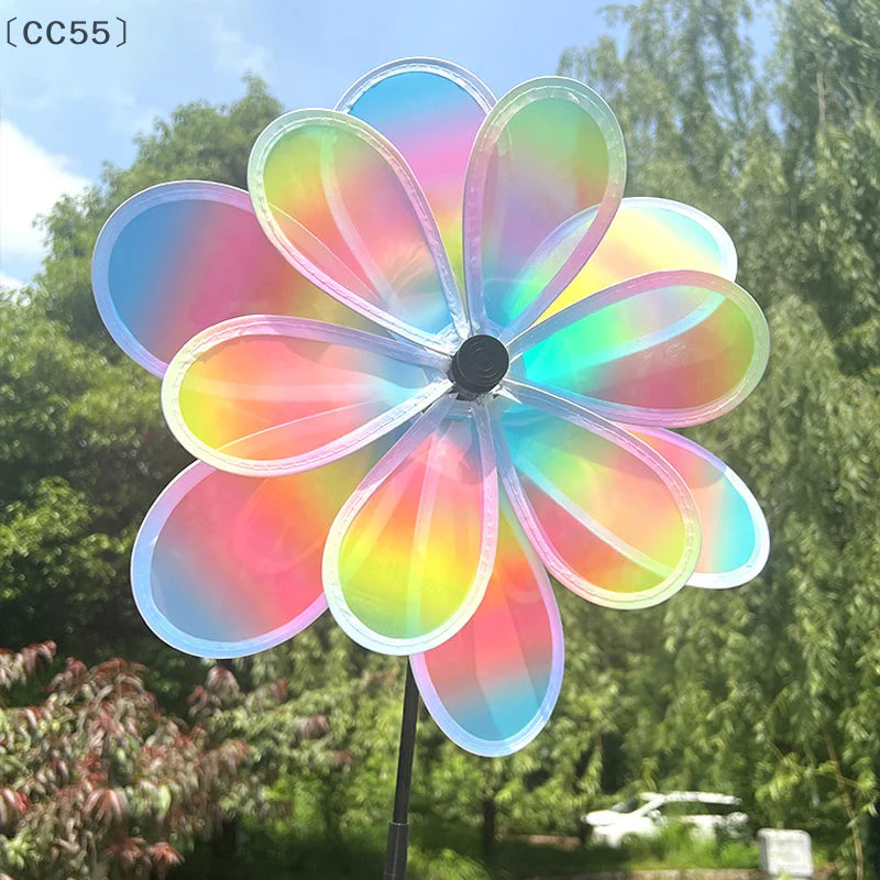 Color-Changing Double Layer Wind Spinner Pinwheel Garden Stake Garden Wind Spinner Qst