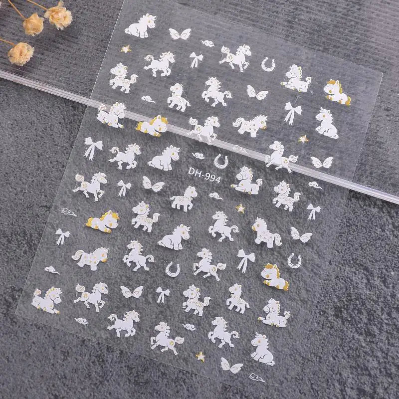 Embossed Pony Nail Stickers – Cute DIY Nail Art Manicure Nail Art Stickers Qst