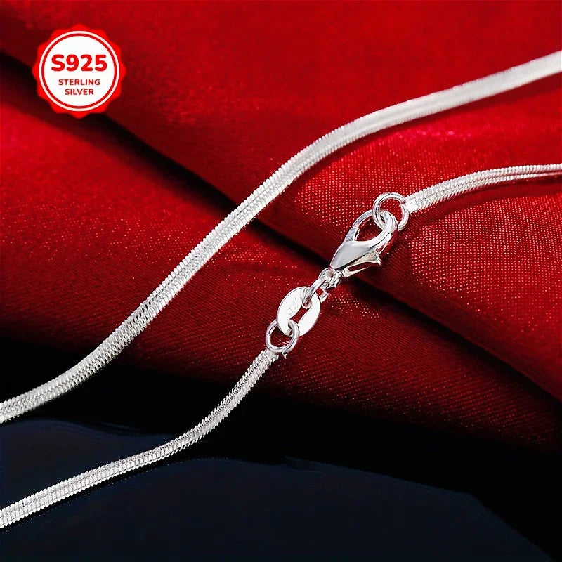 925 Sterling Silver Flat Snake Chain Necklace – Women & Men Sterling Silver Necklace Qme WHITE 50cm 20inch