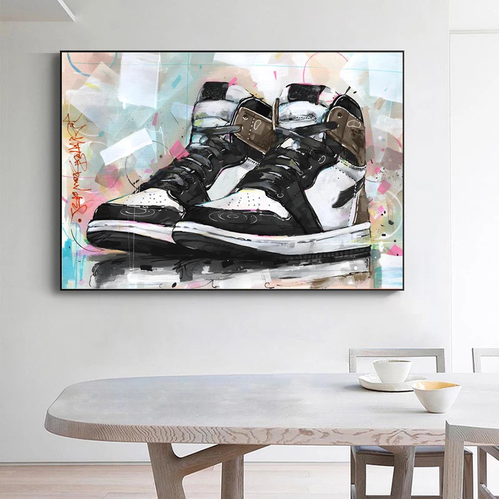 Graffiti Sneakers Canvas Wall Art Poster | Basketball Shoe Print Canvas Wall Art Qst