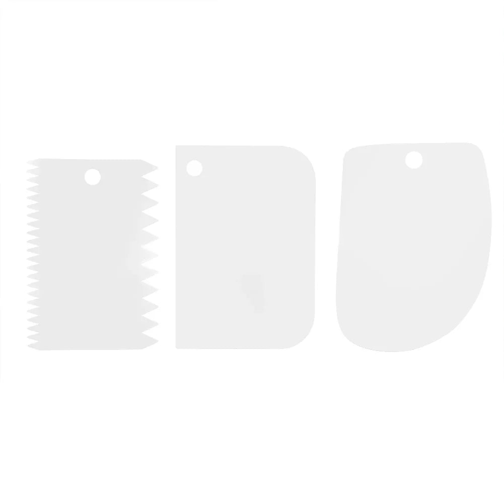 3-Piece Plastic Dough Scraper & Cake Cream Spatula Set Pastry Scraper Set Qme WHITE