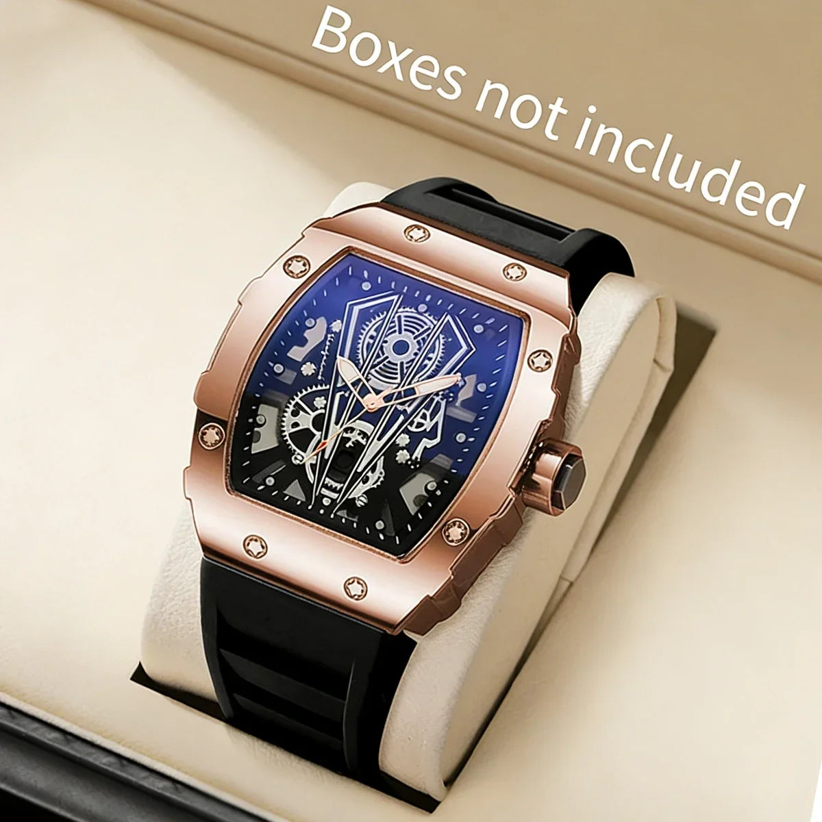 Men's Wine Barrel Skeleton Quartz Watch | Silicone Strap Men's Quartz Watch Qme