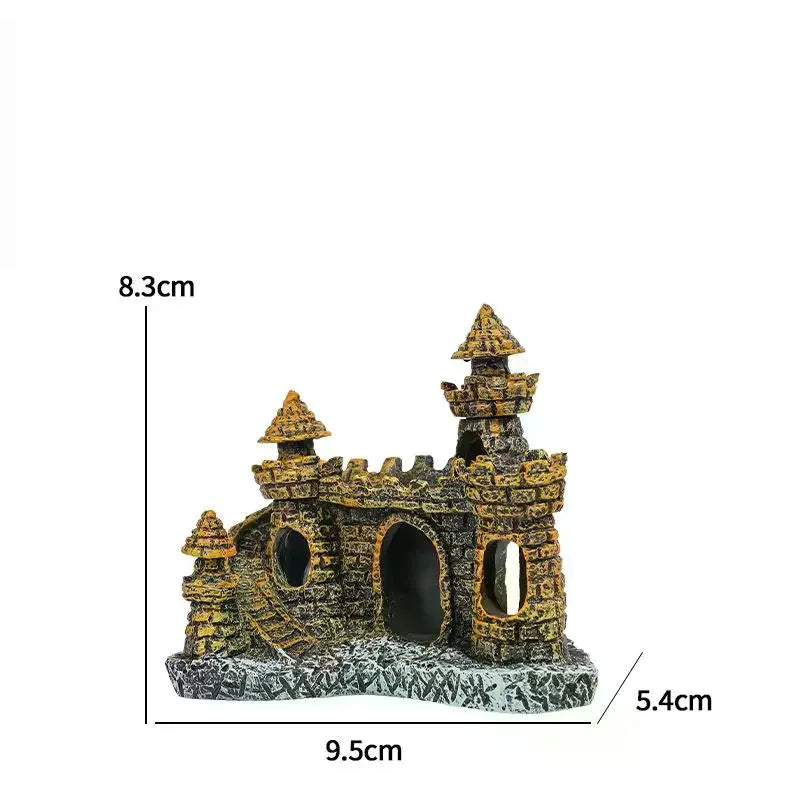 Resin Castle Aquarium Ornament | Fish Tank Rockery Decor Aquarium Ornament Qme