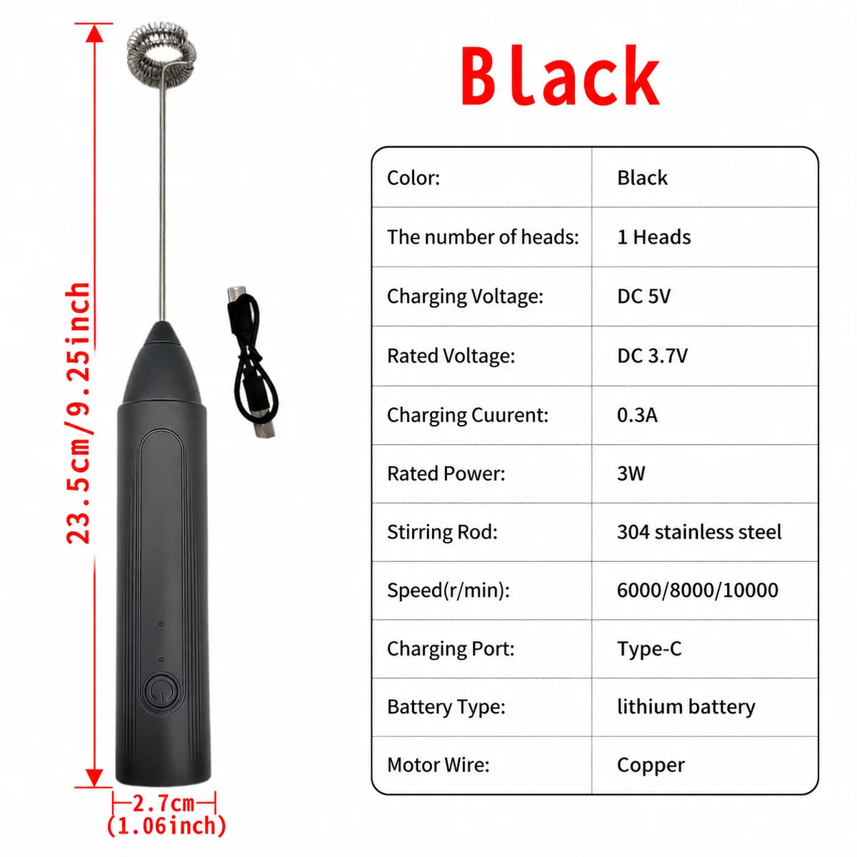 ZARTSEN Handheld Electric Milk Frother – Rechargeable Whisk Handheld Milk Frother Qst D02 Black